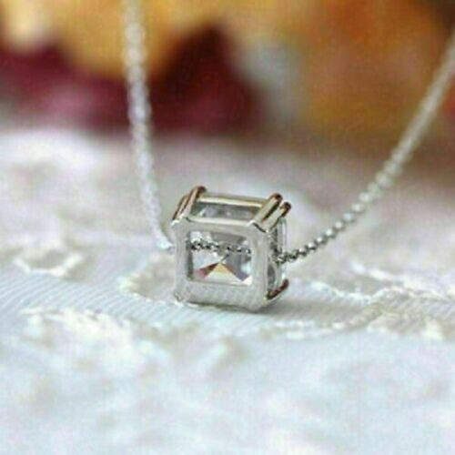 2 Ct Asscher Cut Lab Created Diamond Solitaire Pendant 14k White Gold Finish
