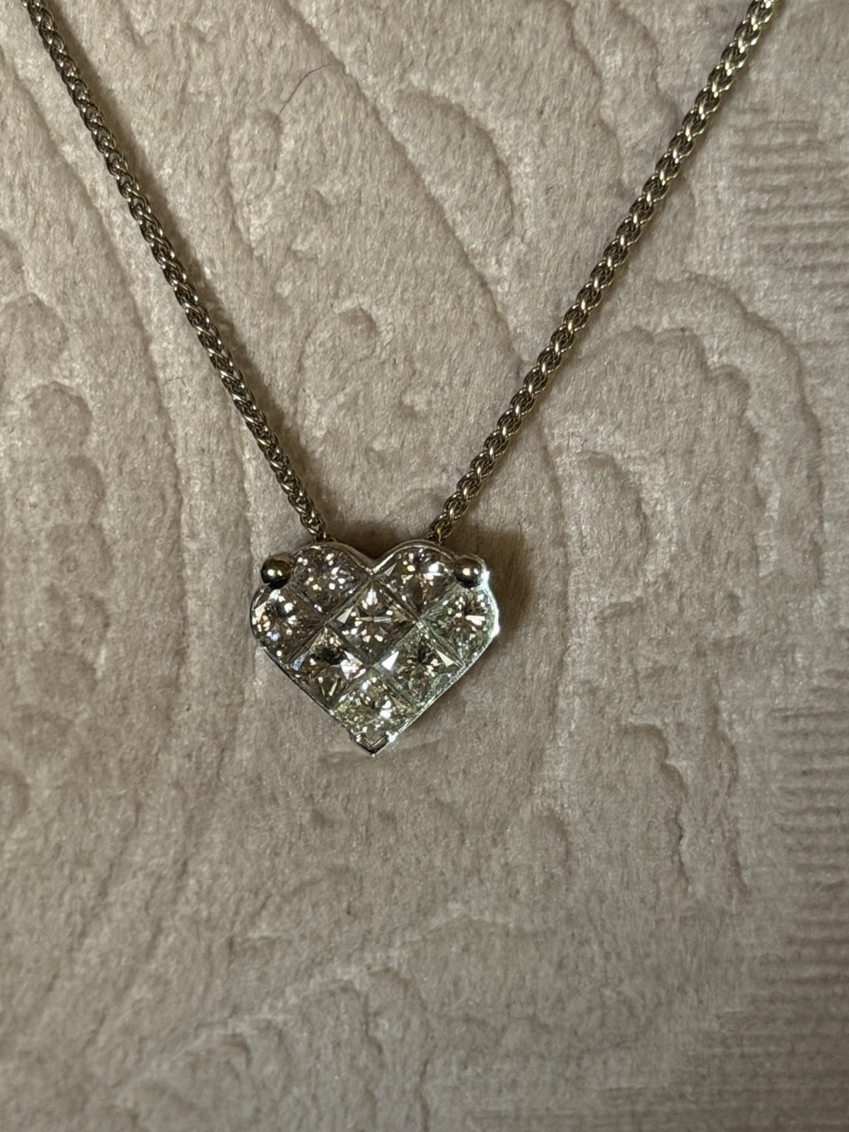 14K White Gold 1.00 CTW Invisible Set Diamond Heart Pendant Necklace VS2/I