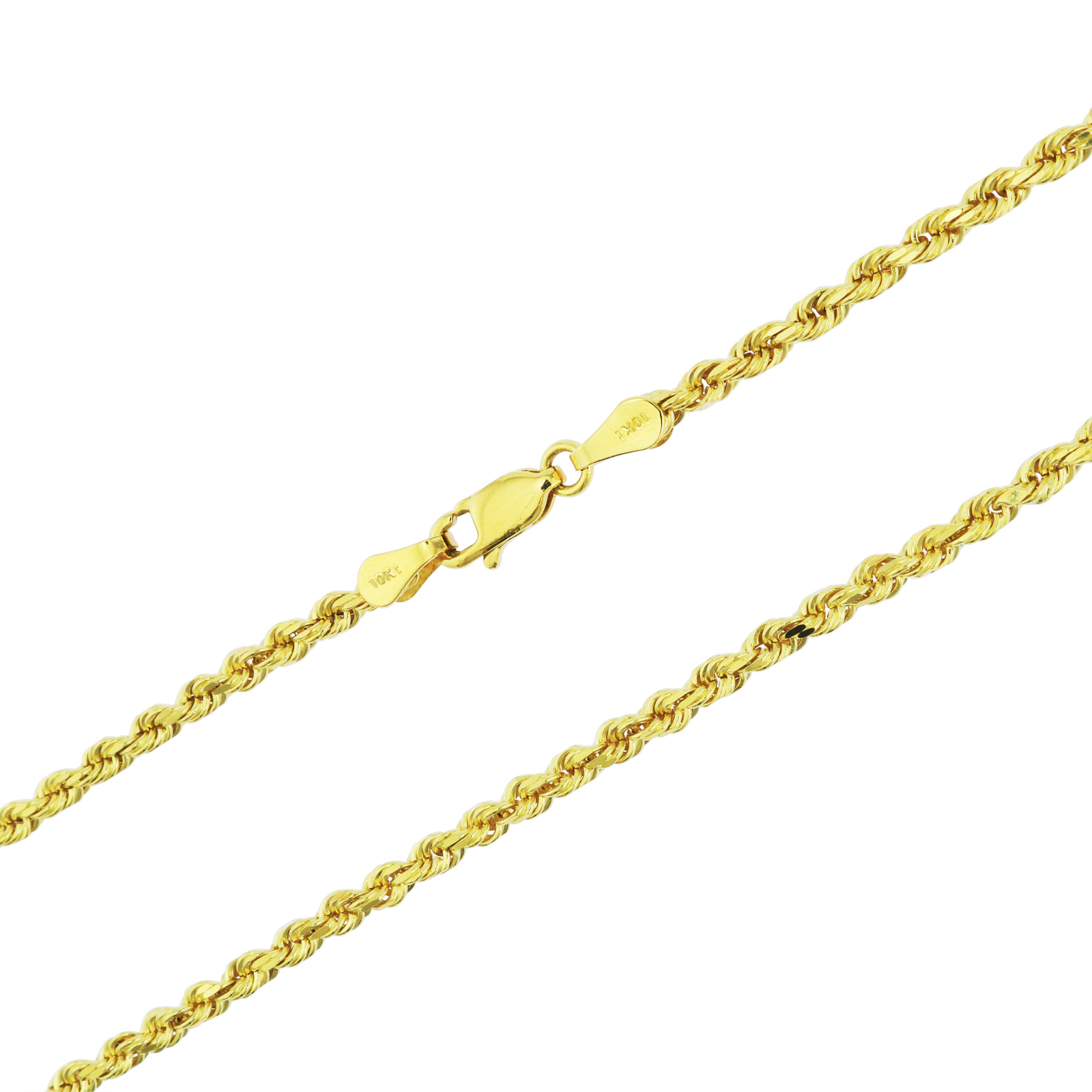 10K Yellow Gold 3mm Solid Mens Diamond Cut Italian Rope Chain Necklace 18″- 30″