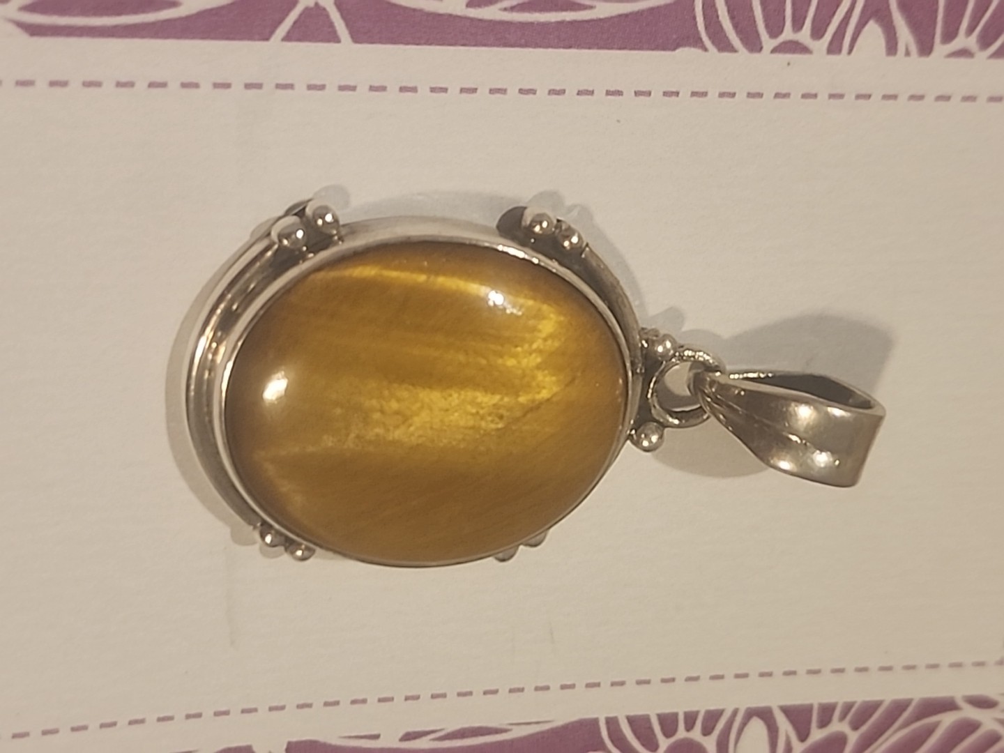 Natural Golden Tiger’s Eye Gemstone Cabochon Pendant in 925 Sterling Silver