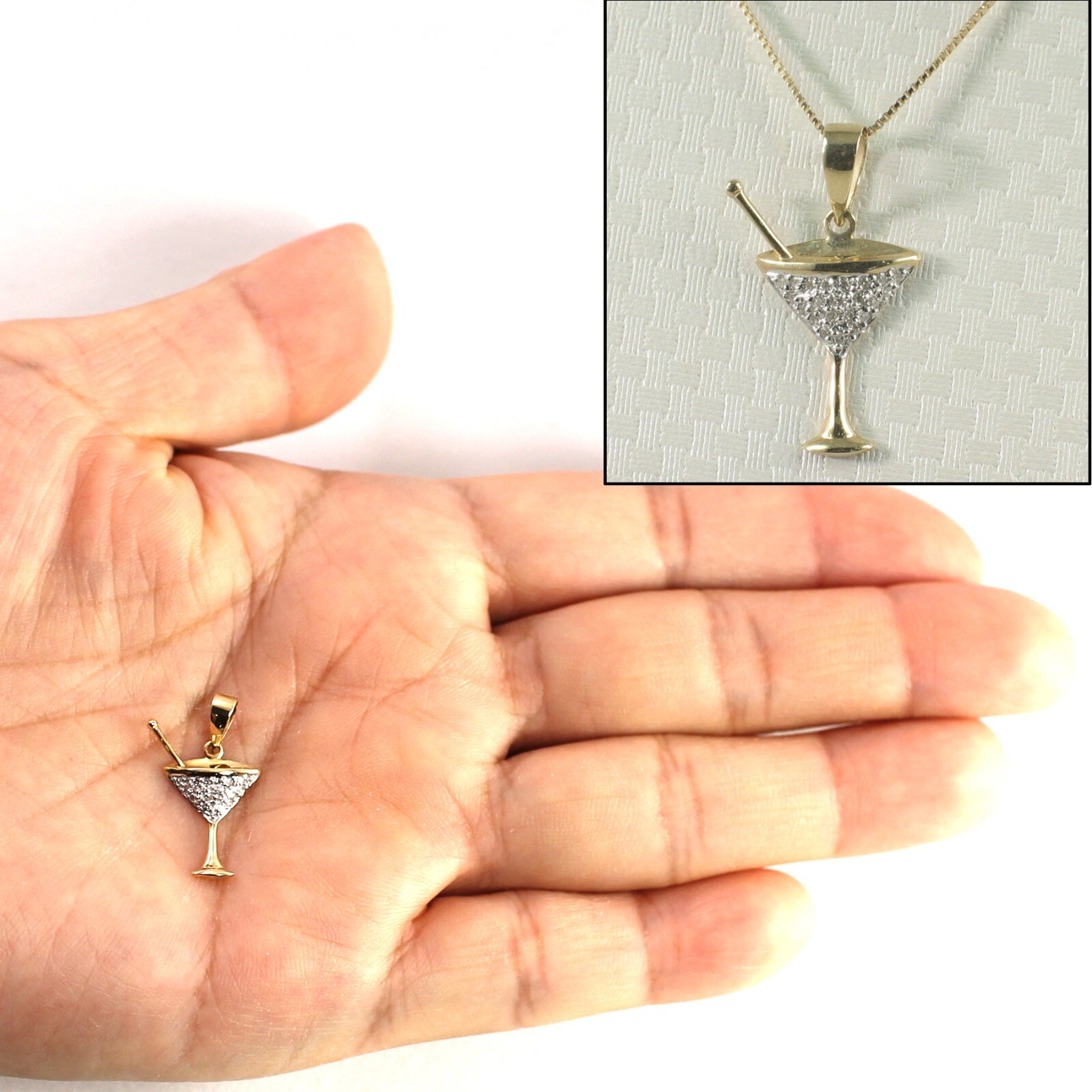 Beautiful Cocktail Cup Design 14kt Solid Yellow Gold Diamond Pendant Necklace