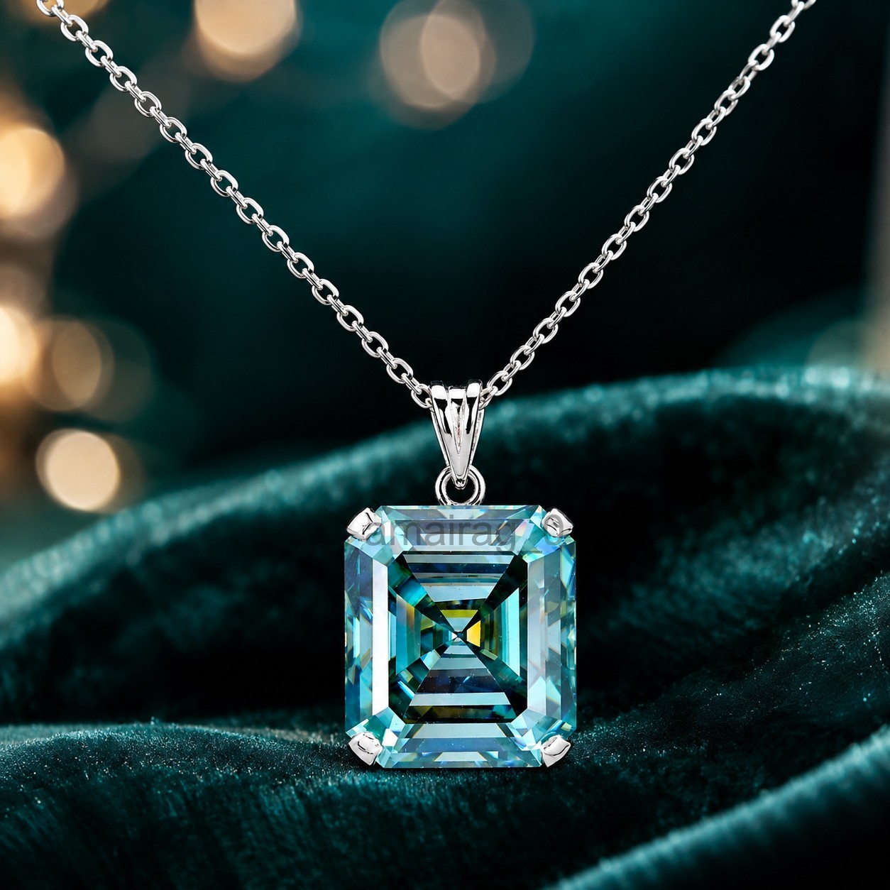 6.20 Carat Blue Treated Diamond Pendant Asscher Cut VVS1 Certified Birthday Gift