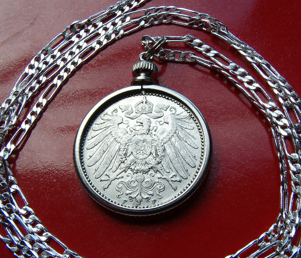 1900-1915 GERMAN MARK SILVER PENDANT 20″ 925 Italian Silver 3MM Sterling Chain