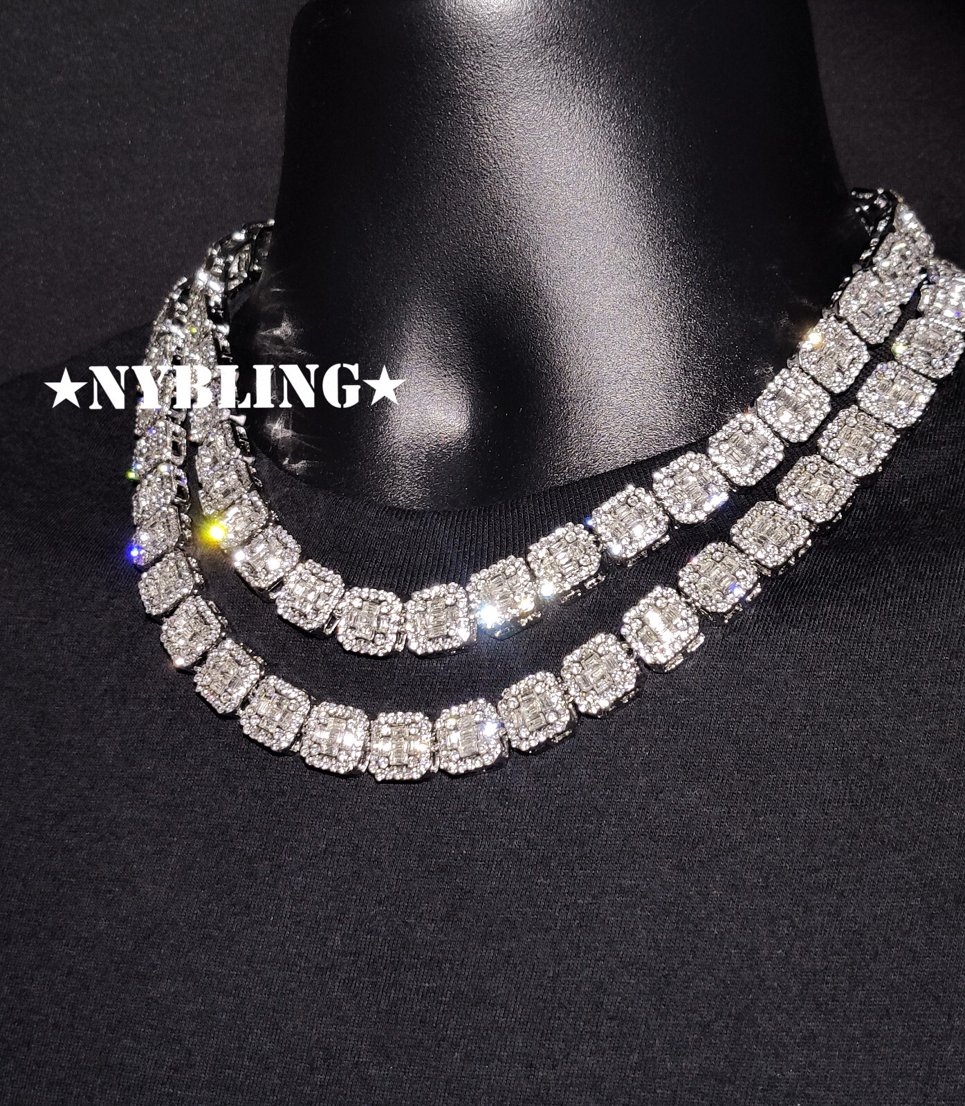 Solid 10K Gold Baguette Moissanite Tennis Choker 18/20In Hip Hop Necklace