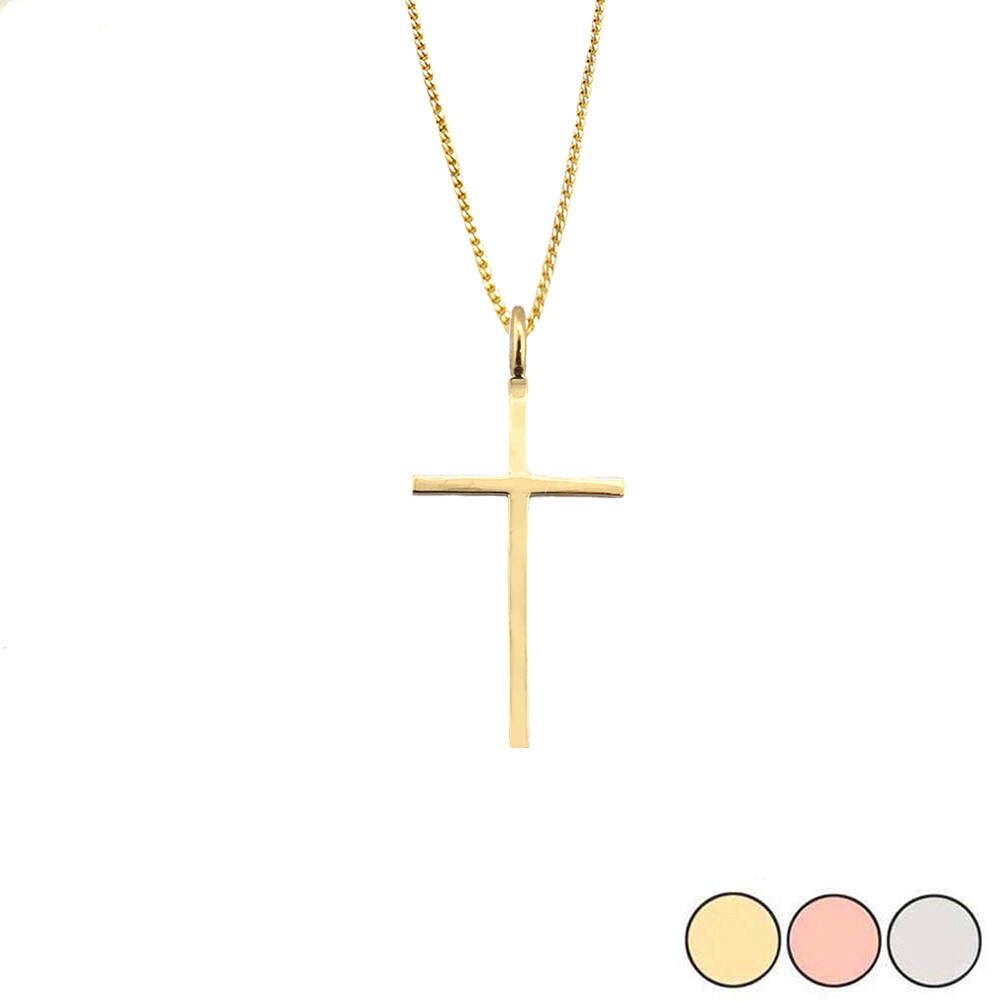 Gold Classic Cross Pendant Necklace (0.95″) (Available in Yellow/Rose/White)