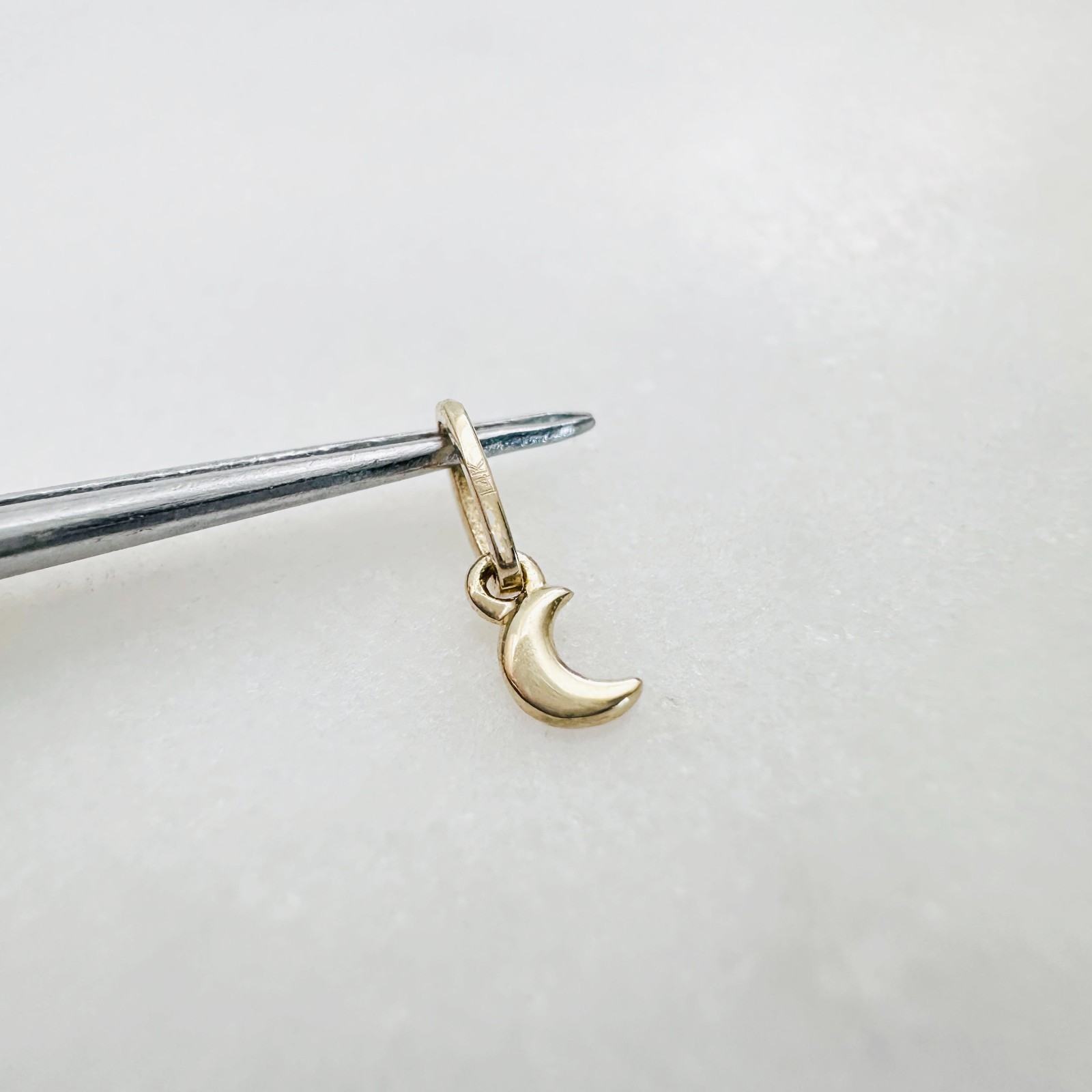 14K Solid Yellow Gold 3mm Teeny Tiny – Very Small Beveled Moon Charm Pendant