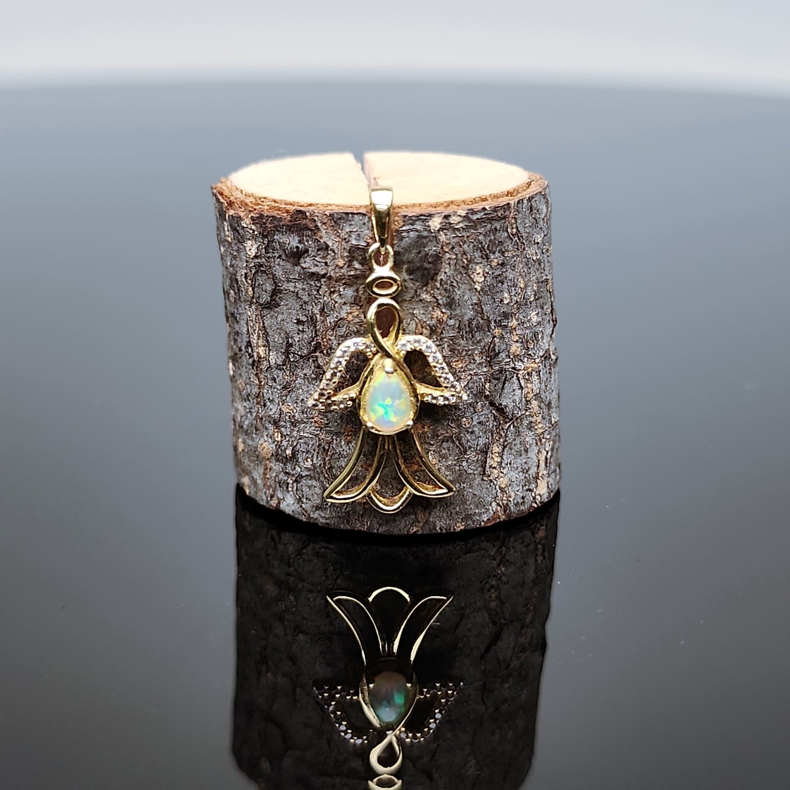Dee Berkley DBJ Angel Pendant Opal CZ 925 Sterling Silver Gold Vermeil Petite