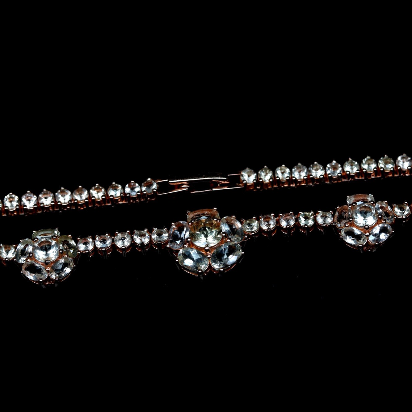 925 Sterling Silver White Beryl Zircon Necklace 16.5 in Rose Gold Coated