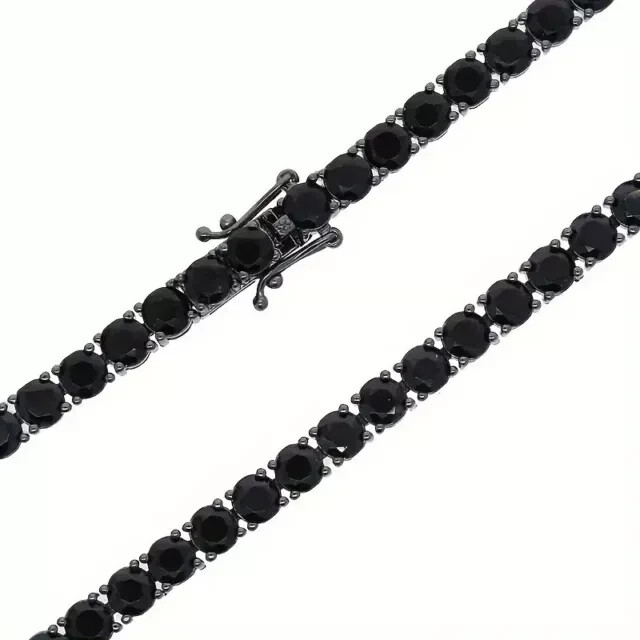 20ct Round Created Lab Black Diamond Tennis Necklace 14k Black Gold Plated 18″