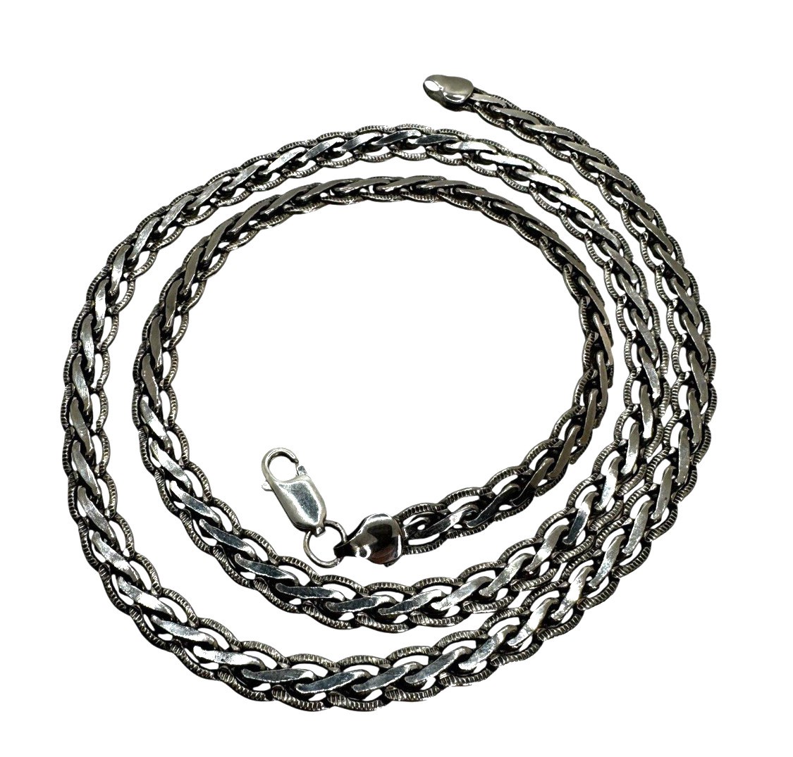 Solid Sterling Silver 7mm Braided Style Chain Necklace 24.25 Inch