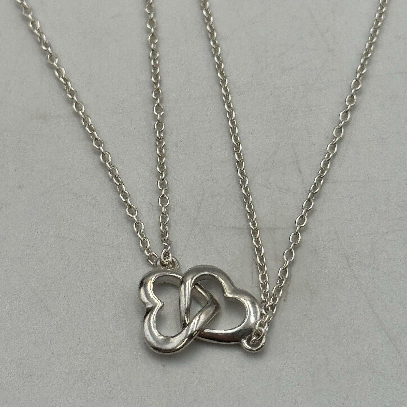 EFY Marked Sterling Silver 925 Double Heart Double Chain 17″ Necklace 3.8g