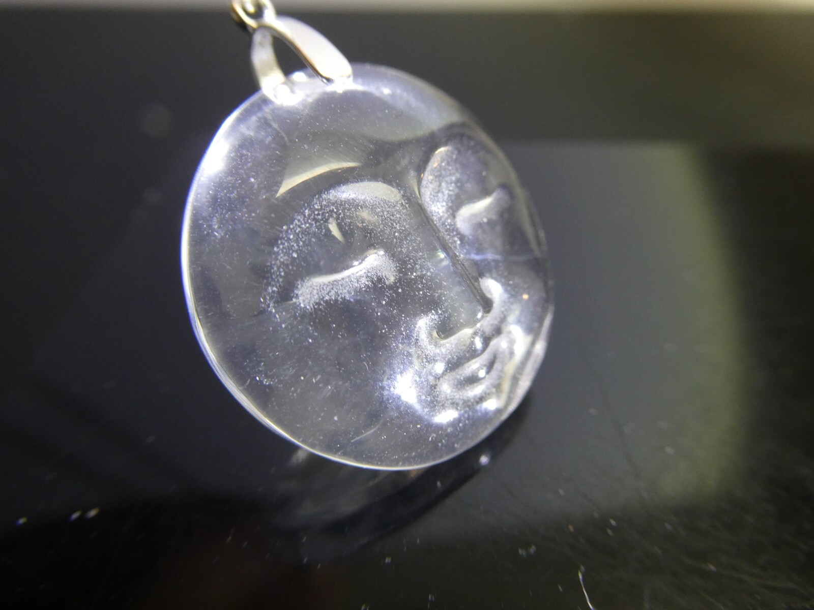 Rock Crystal Clear Quartz MOON Gemstone Sterling Silver 925 Pendant Necklace