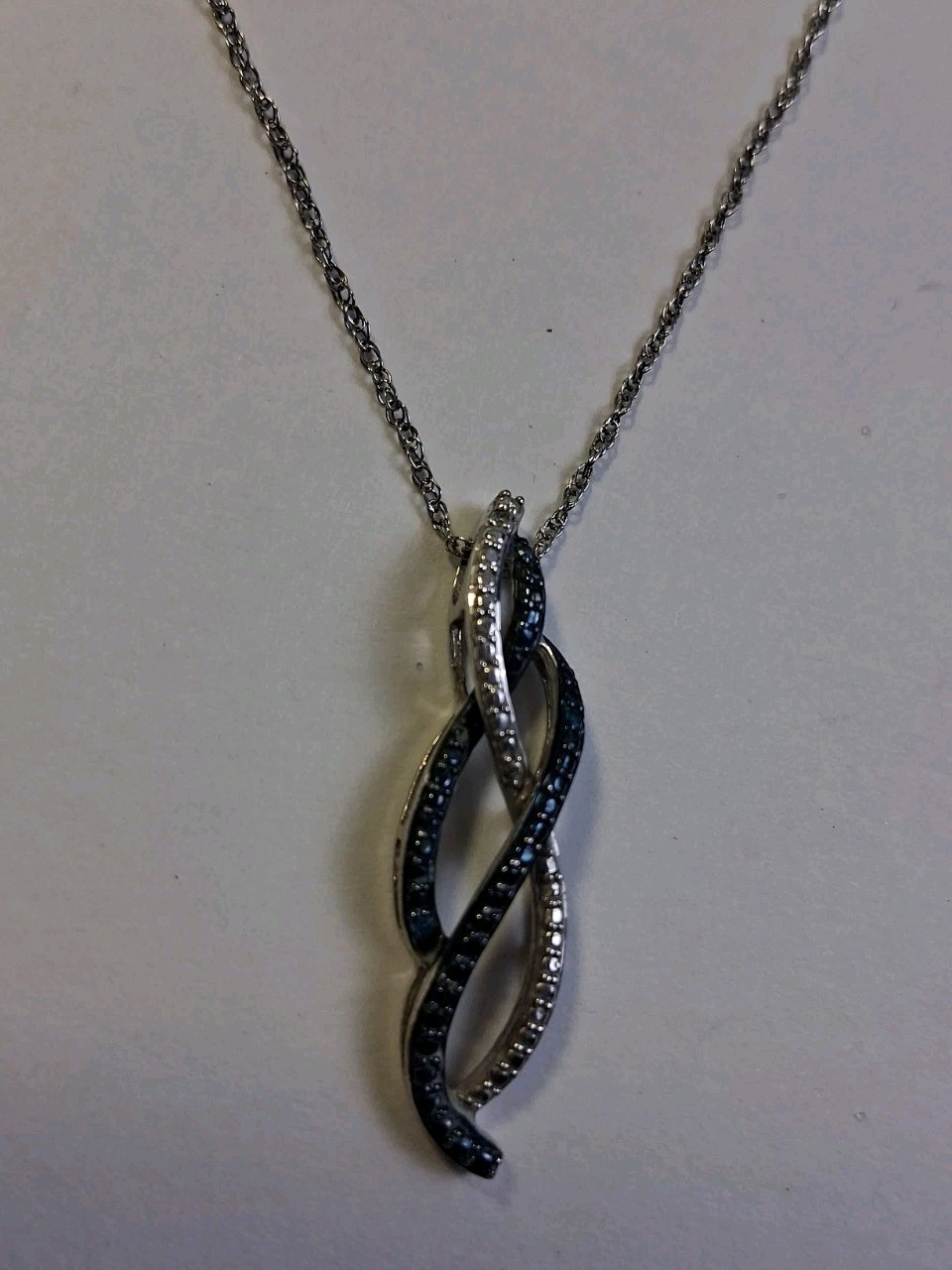 Sterling Silver Infinity Twist Black White Diamond Pendant On 18″ Sterling