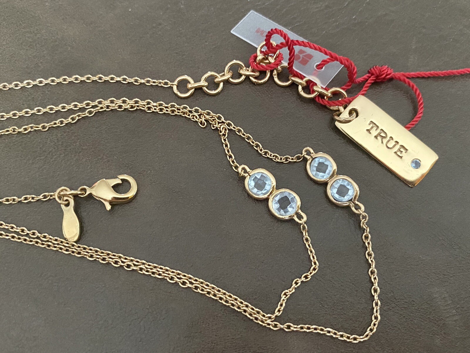 NWT SIGNED TRUE GOLD PLATED OVER STERLING BLUE SKY TOPAZ NECKLACE 16.5″-19.5″ In