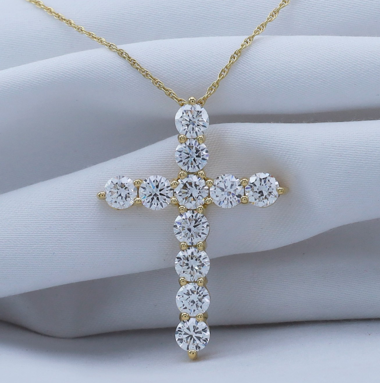 3.00 Ct TW Lab Grown Diamond Cross Women’s Necklace 14K Yellow Gold Clad