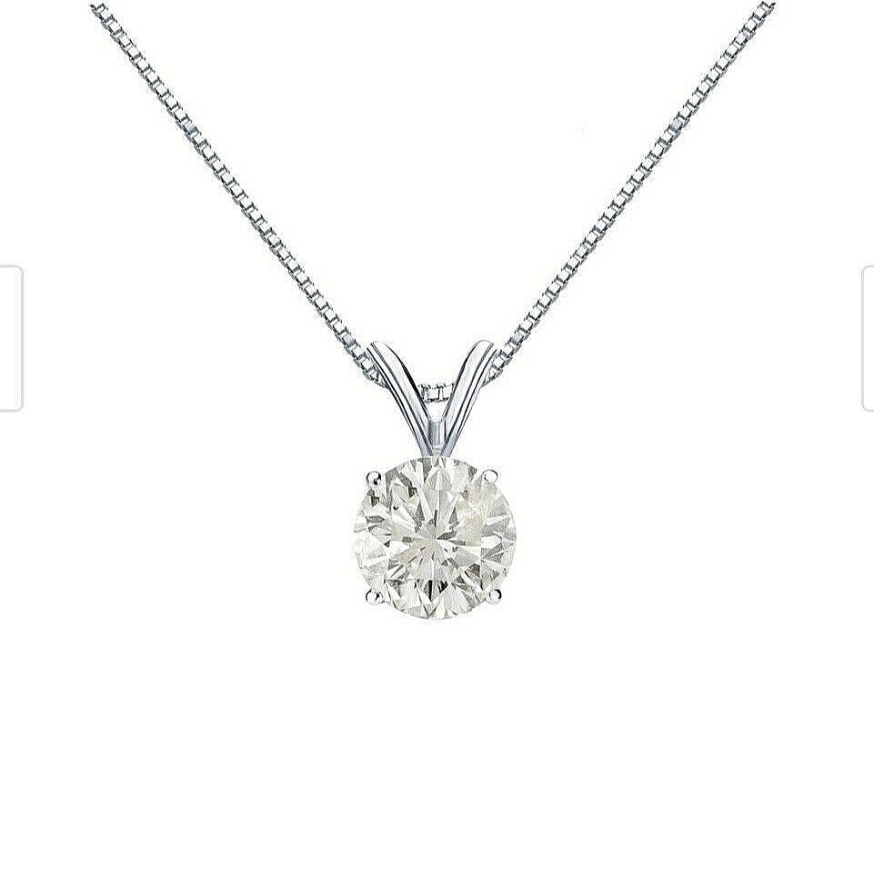 Certified 2Ct Round Cut Moissanite Solitaire Pendant 14k White Gold 18″ Necklace