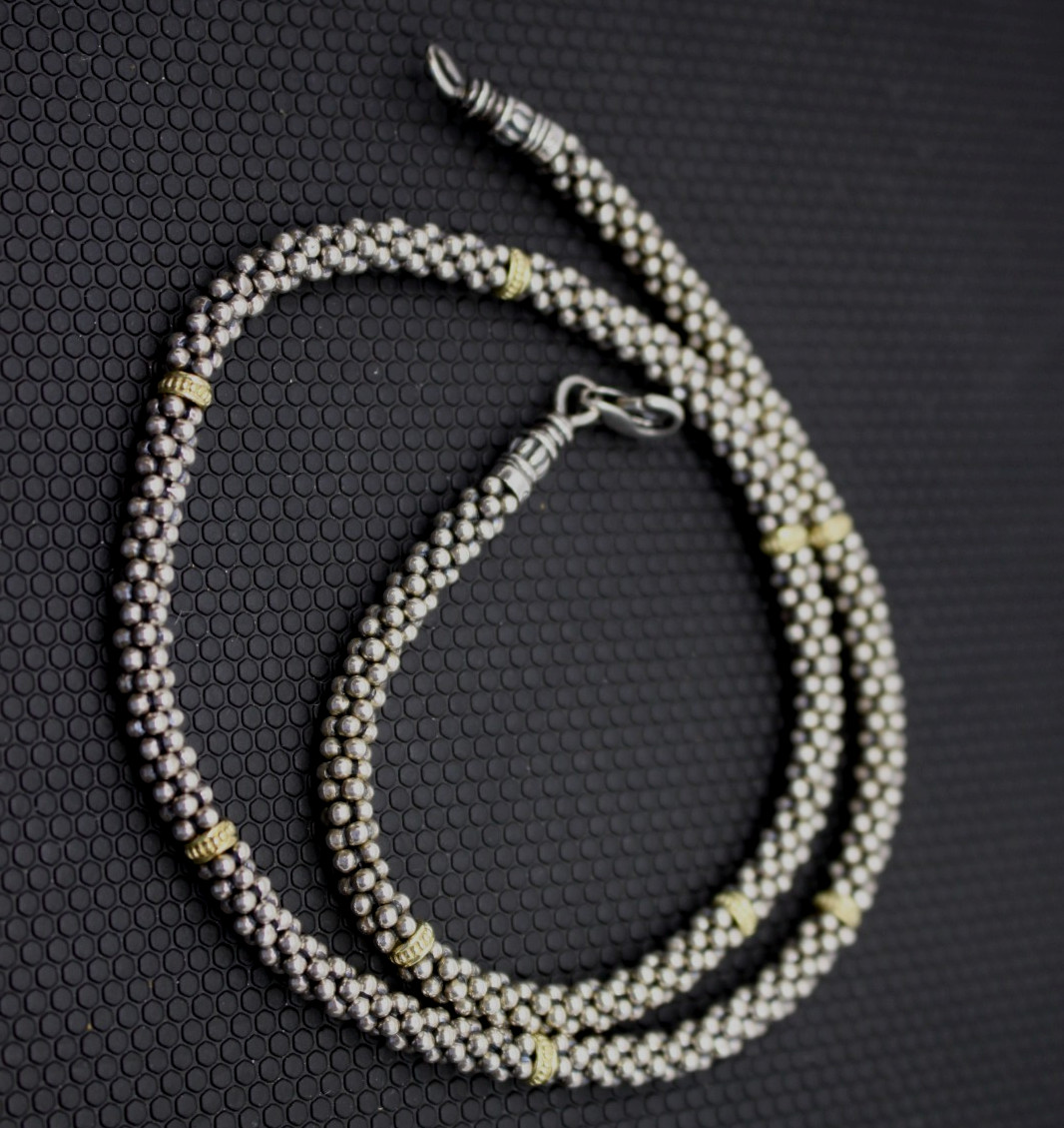 Designer LAGOS Sterling Silver 18K 5mm Signature Caviar Beaded Necklace 18.5″
