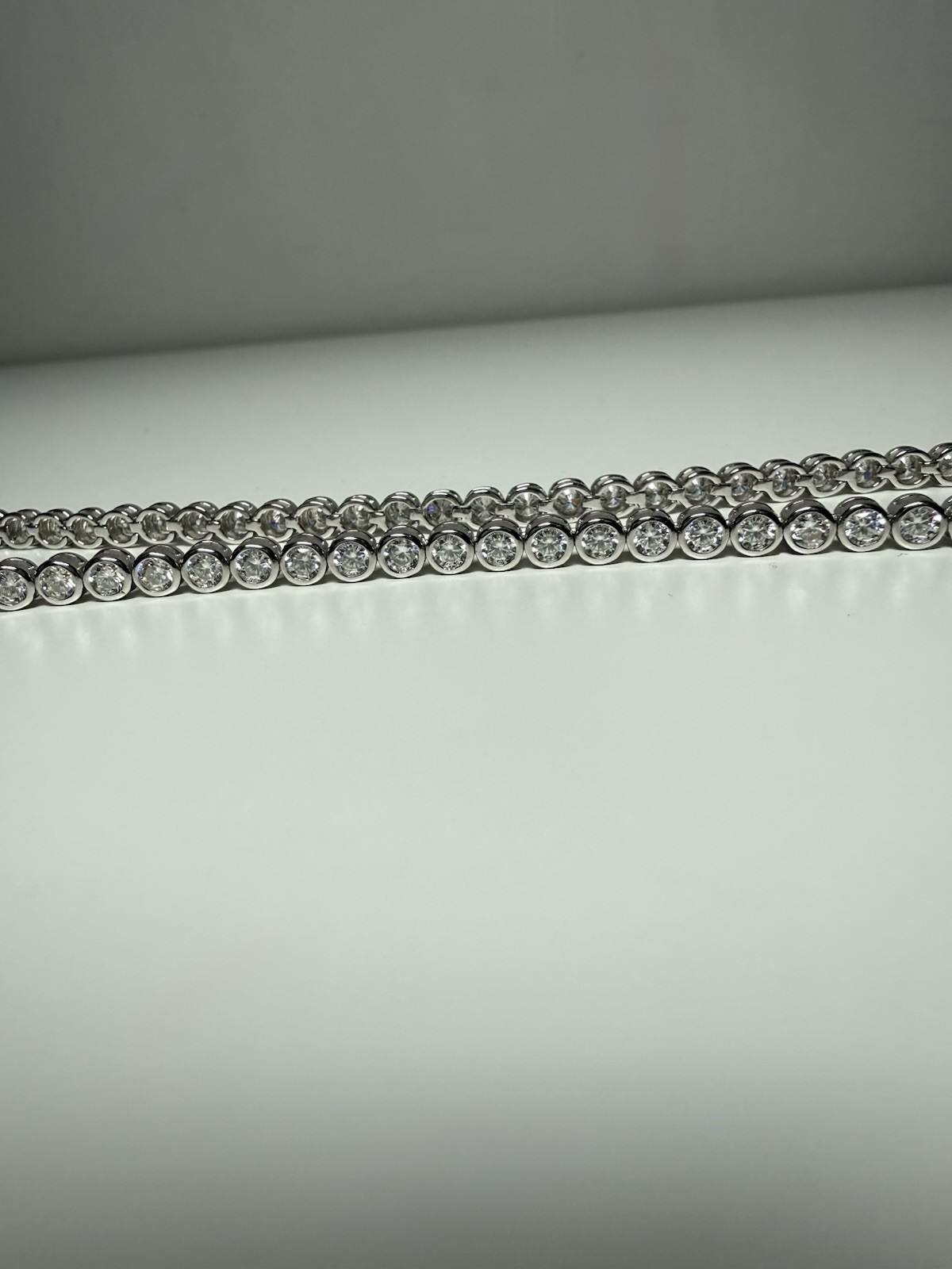 Moissanite Bezel Tennis Necklace 17” 3mm Stones | .925 Sterling Silver