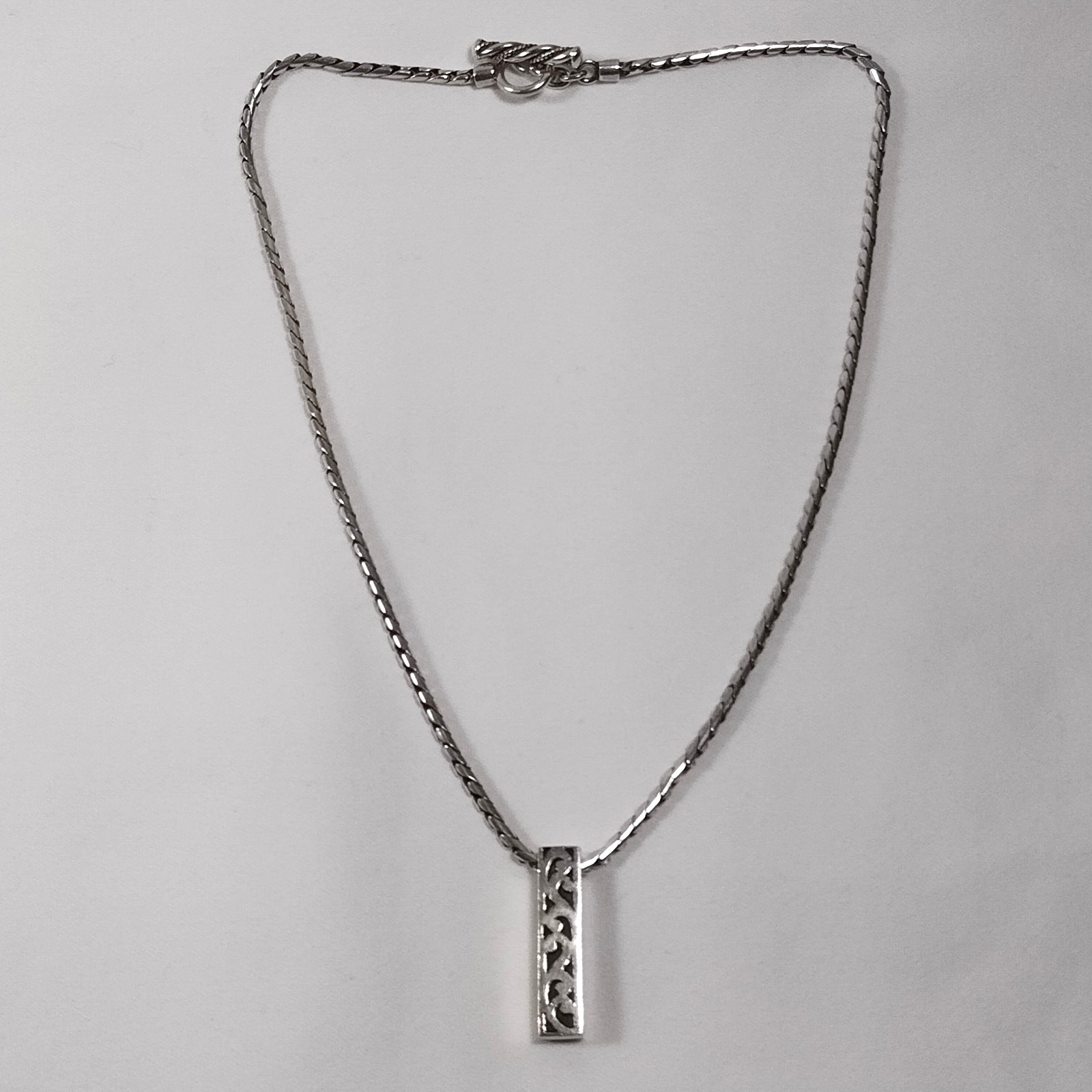 Vintage 16” Lois Hill Sterling Silver Toggle Necklace Scroll Bar Pendant 22g