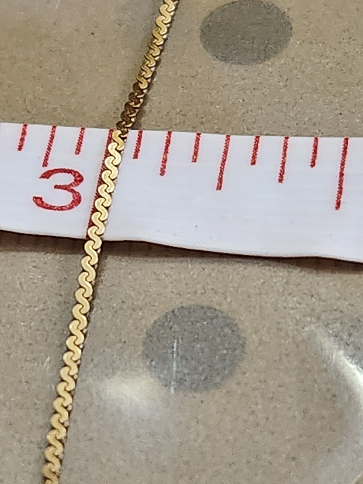 14k Gold Serpentine 17.5″ Thin Chain with 6 Tiny Beads 2 Grams Spring Ring