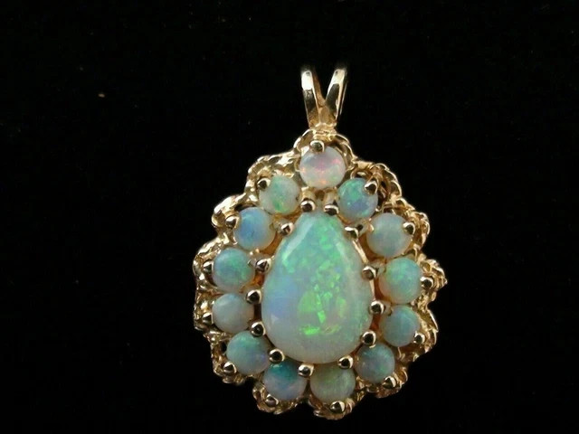 2.00Ct Pear Cut Natural Fire Opal Vintage Pendant 14K Yellow Gold 18″ Free Chain