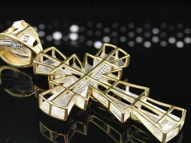 2Ct Round Cut Moissanite Cross Men’s Charm Pendant 14K Yellow Gold Plated Silver