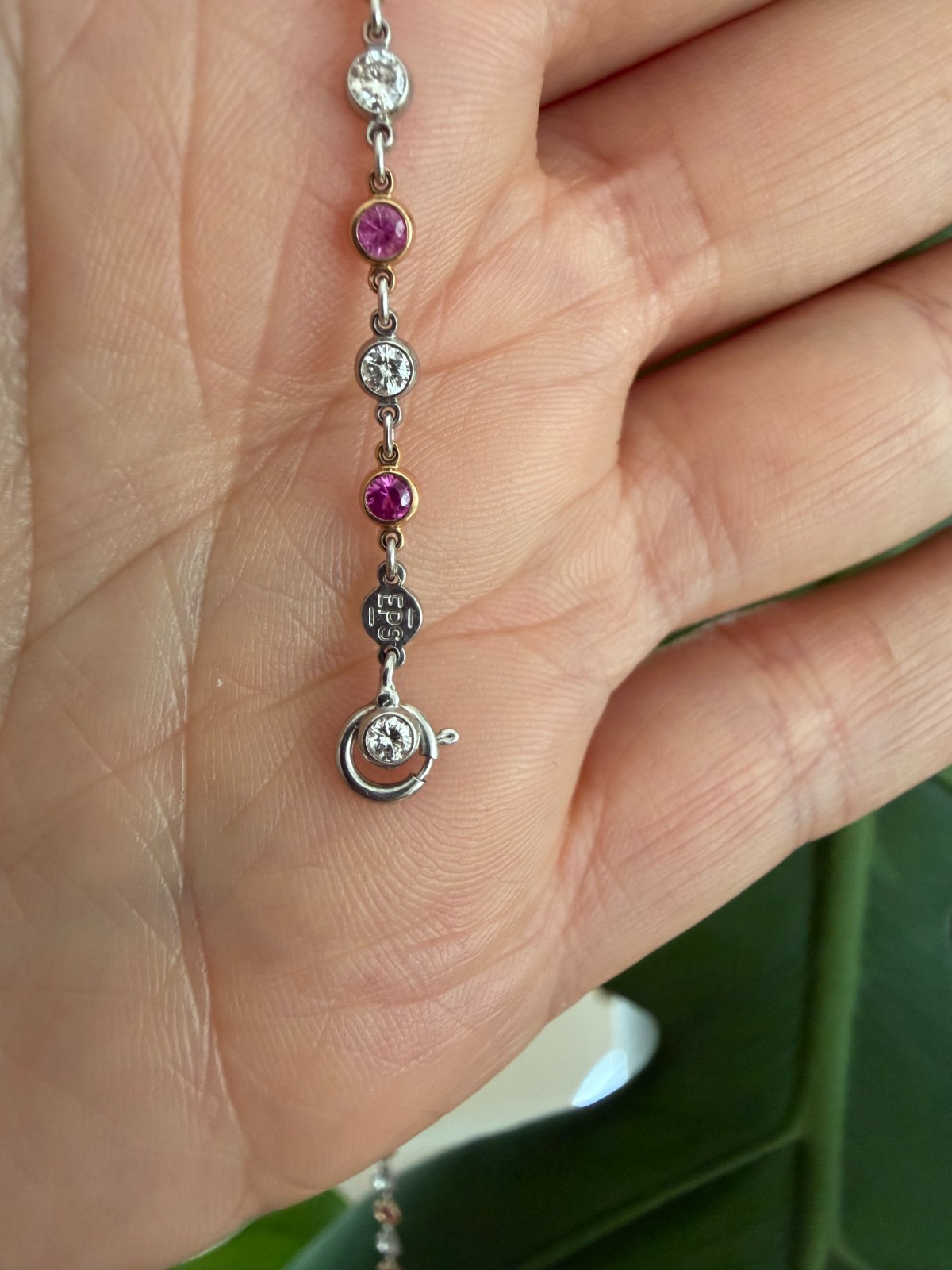 18K Gold Diamond Pink Sapphire Diamond By The Yard Necklace 1.70ct D. 2.25ct S.