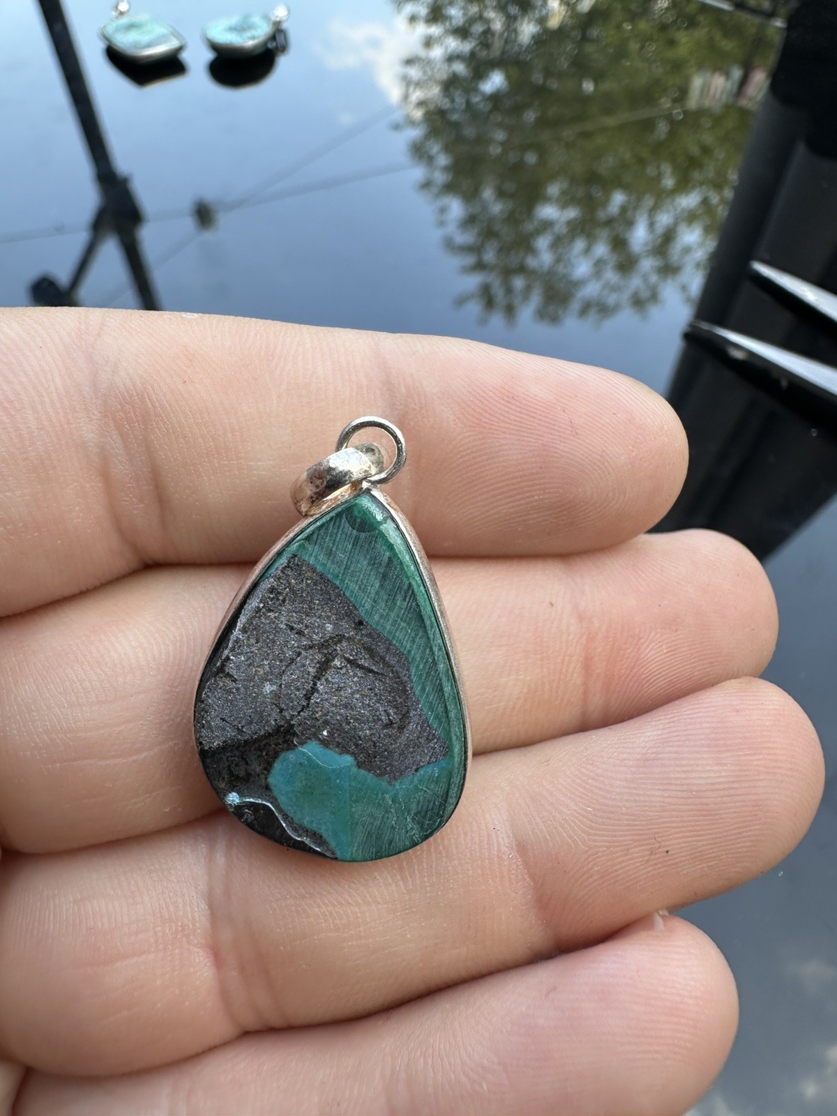 Malachite Chrysocolla 925 Sterling Silver Pendant Natural C3