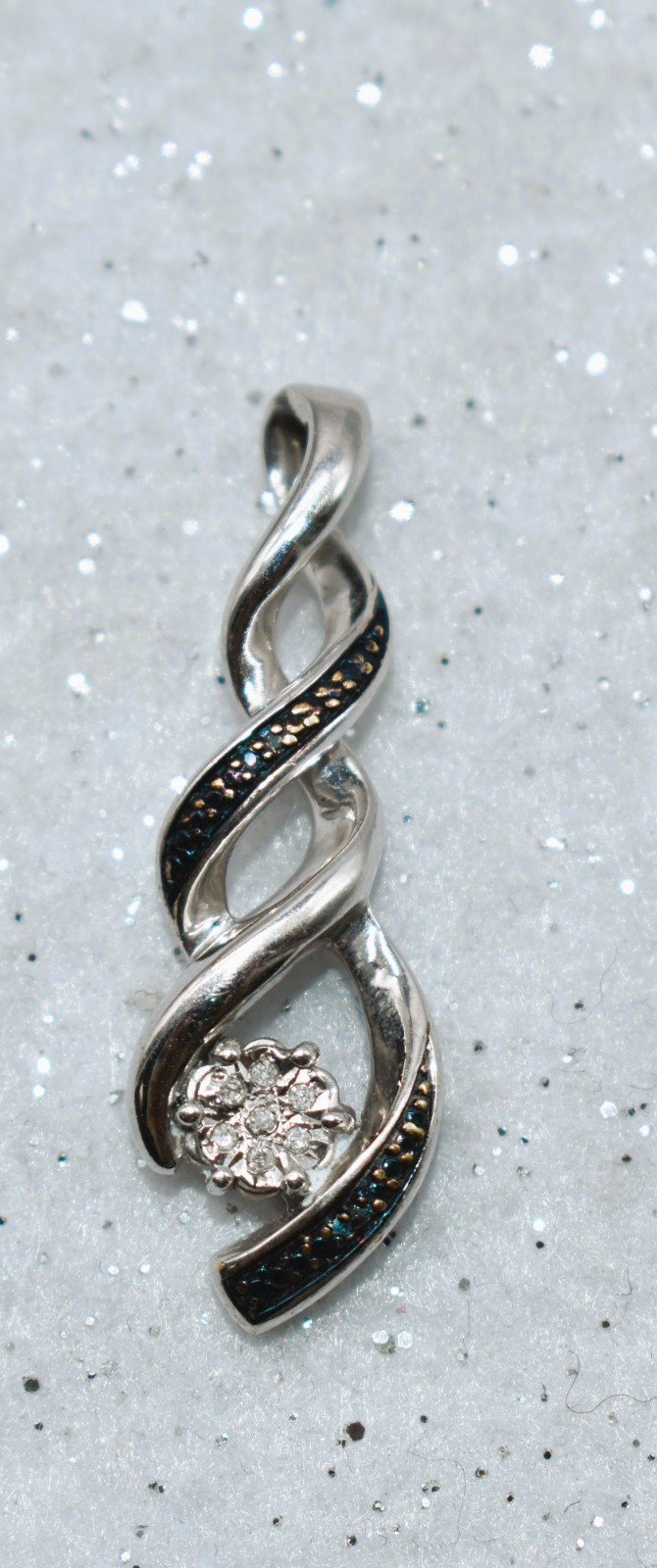 White & Treated Blue Diamond Accents Sterling Silver Pendant 1-5/16 inch