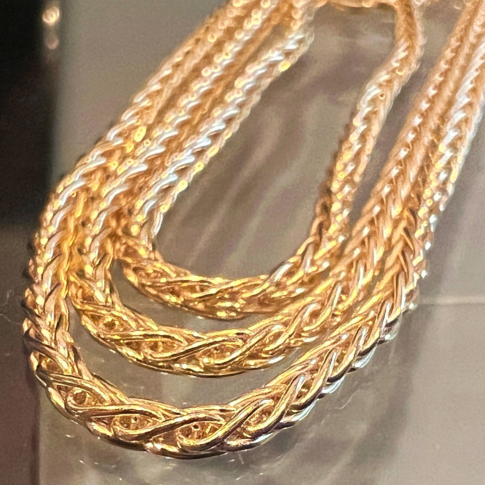 14k Gold Plated 925 Sterling Silver Spiga Rope Wheat Palm Franco Foxtail Chain