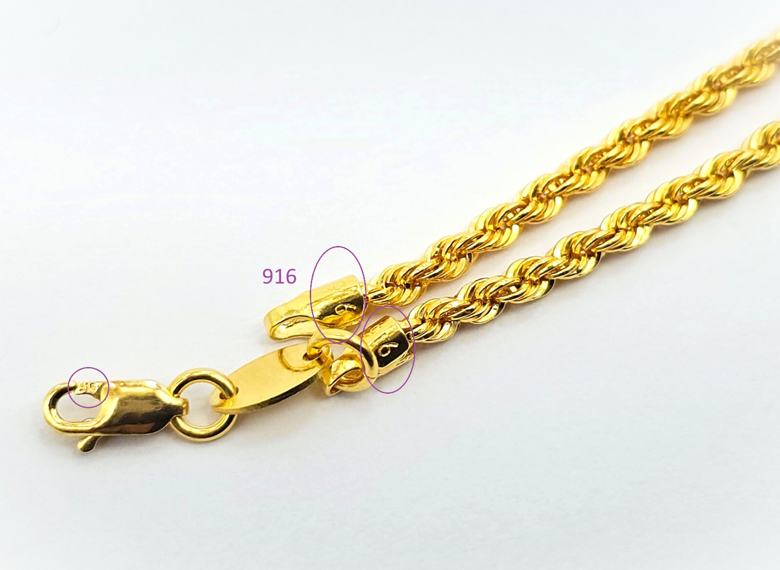 22K Gold Rope Chain Necklace Hollow 16.5 in Choker 2.15mm Genuine Hallmarked 916