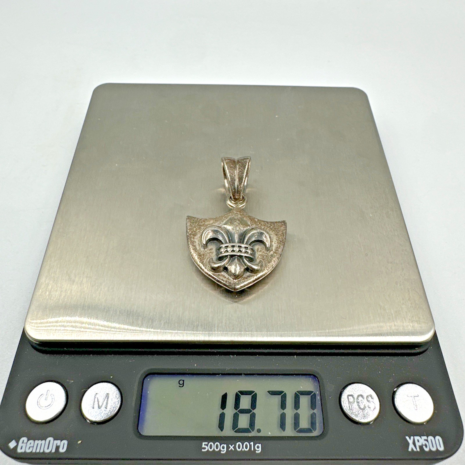 Vtg Sterling Silver Reversible Fleur De Lis Cross Pendant Shield Crest 18g 1.5”