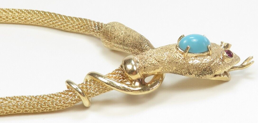Antique Art Deco 1920’s Turquoise Snake Necklace 13K Yellow Gold 21″ 35.6 Grams