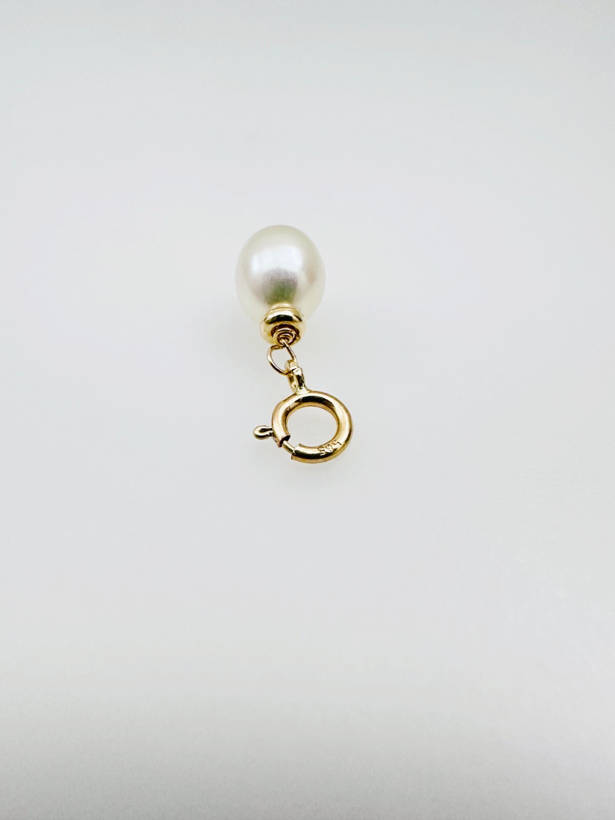 14K Solid Yellow Gold Dangle Baroque Pearl Small Charm Pendant w/Spring Clasp