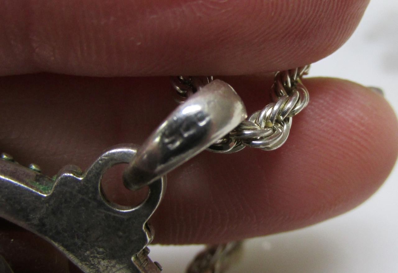 Sterling Silver Unknown Stone Pendant w/ 18″ Sterling Rope Chain ~ 22g ~ 1-C131