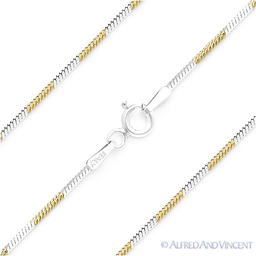 1.1mm Snake Link 925 Sterling Silver 2Tone 14k Yellow Gold-Plated Chain Necklace