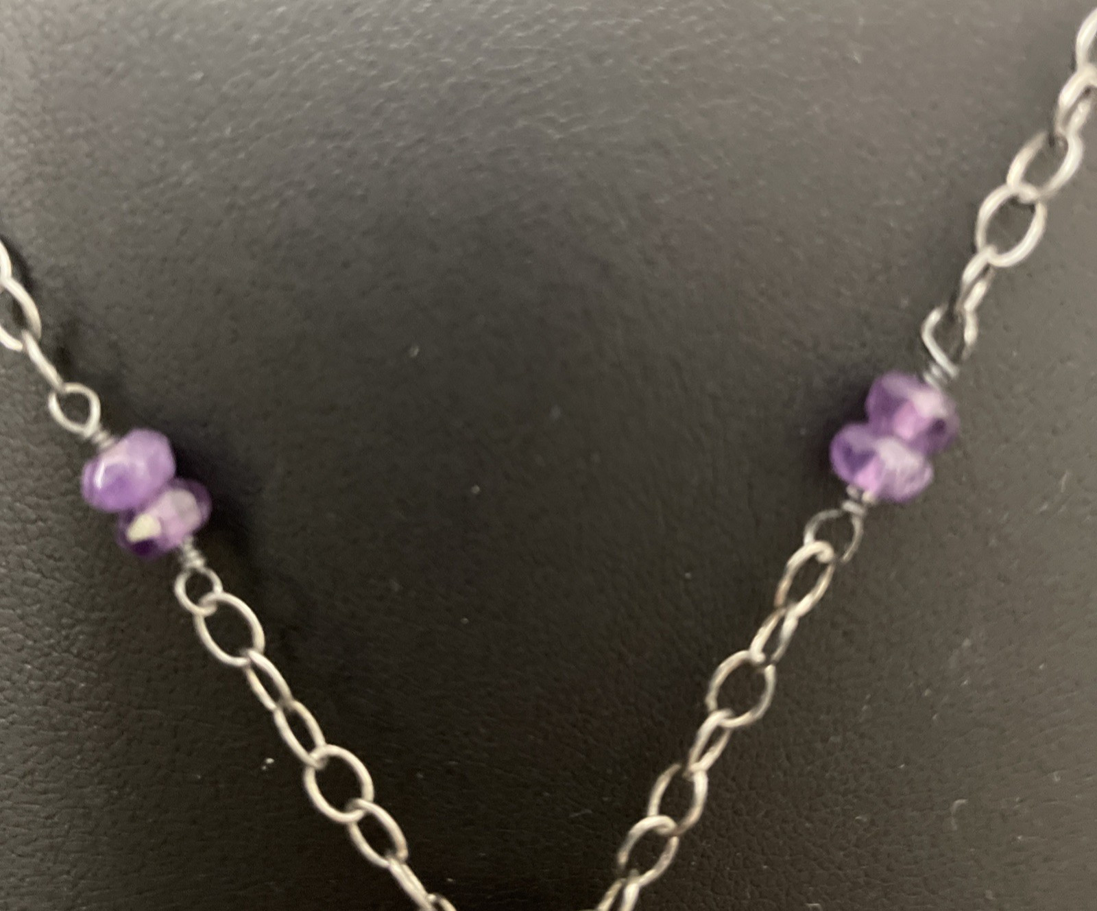 Sterling Silver & Amethyst Necklace Polished Stone Pendant Marked NF 925
