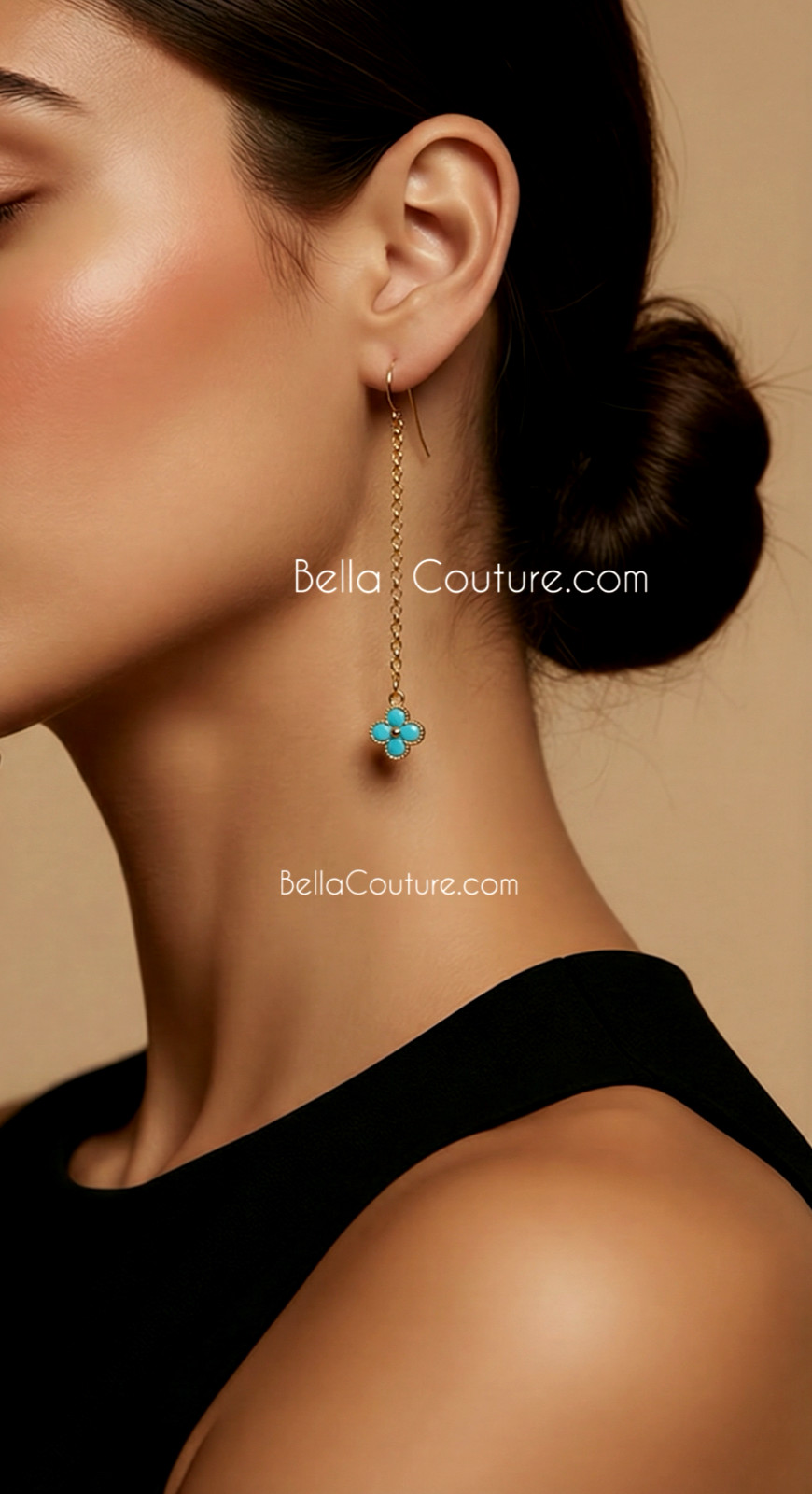NEW BC® 18K YELLOW GOLD NATURAL TURQUOISE 24″ 18″ VICTORIAN 9 ROSE CUT NECKLACE