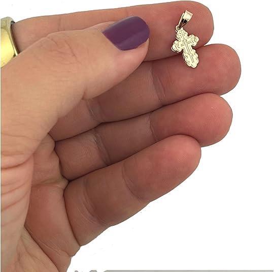 St Olga 14 KT Yellow Gold Three Bar Cross Pendant Only for Baptisms 6/8 In
