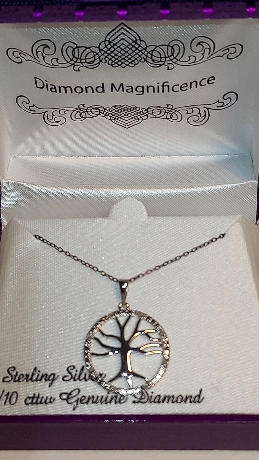 New~**TREE OF LIFE 1/10 CTW DIAMOND PENDANT**~Sterling Silver ~18″ CHAIN~Box