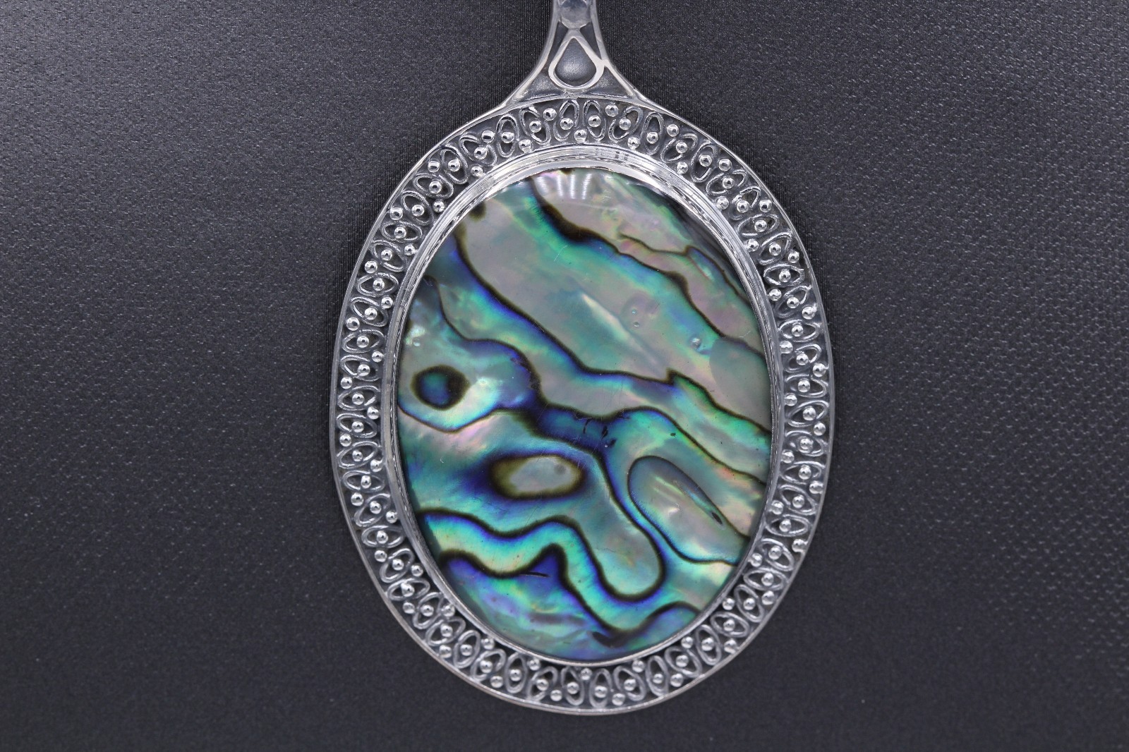 LARGE ABALONE ART NECKLACE SET IN SILVER ORNAMENT BEAUTY STATEMENT