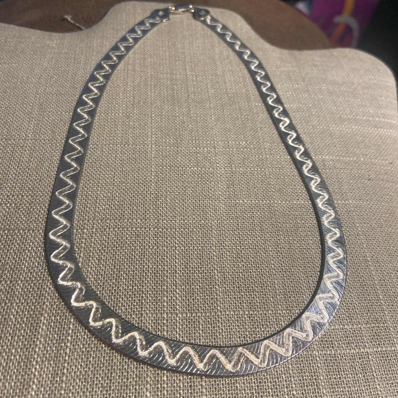 MILOR Italy Reversible Etched Herringbone 9mm Sterling Silver 18″ Necklace