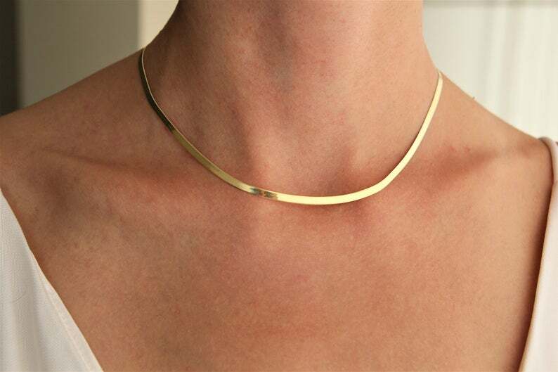 Men&women’s Solid 18K Yellow Gold Filled 3mm wide Flat Snake Chain Necklace A764