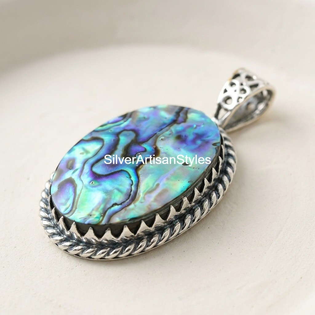 Abalone Shell Gemstone Handmade 925 Sterling Silver Jewelry Pendant For Gifts