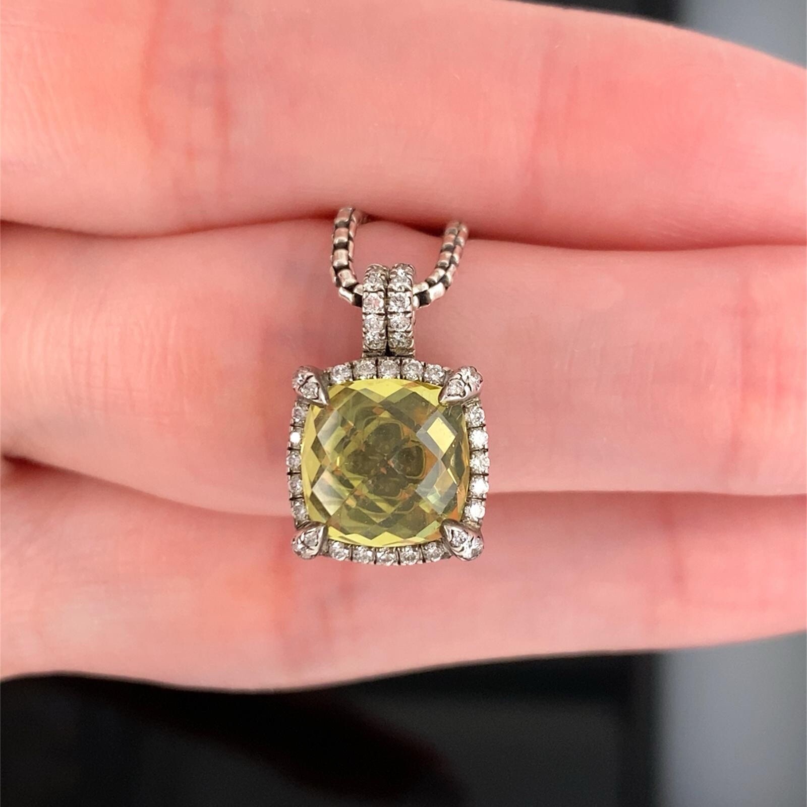David Yurman Sterling Silver Citrine Chatelaine Diamond Pendant Necklace $1125
