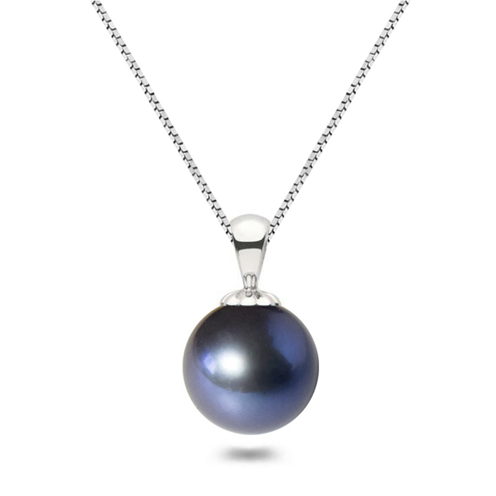 7-9mm Akoya Pearl Pendant AAAA Graded Night Blue Pearl Necklace Silver Settings