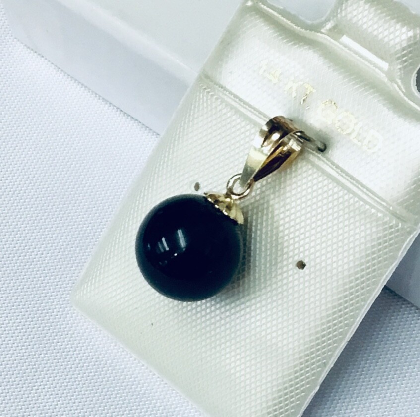 Natural Black Onyx 10 mm Ball in 14K White OR Yellow Gold Solitaire Pendants NEW