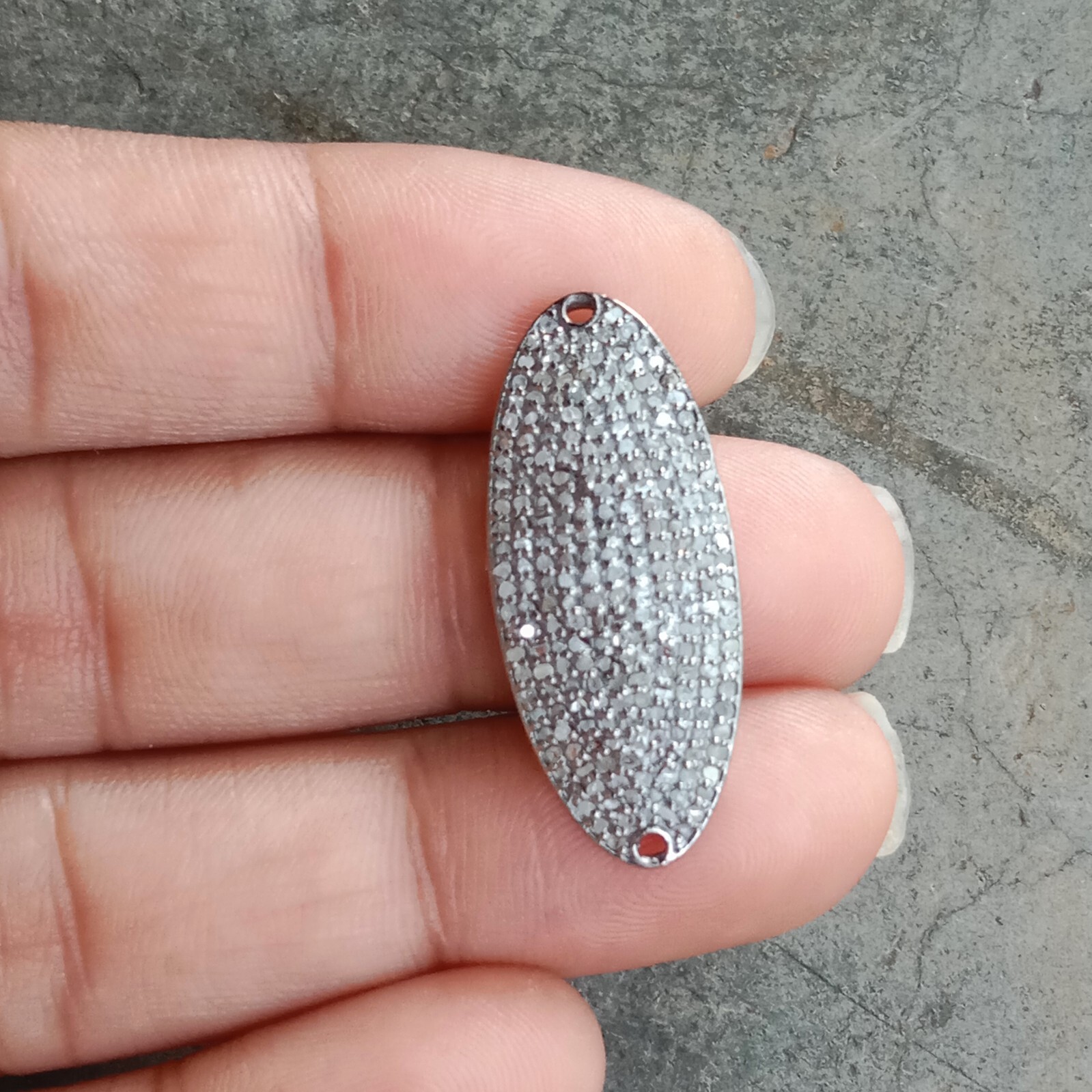 1 pc Pave Diamond Oval Charm 925 Sterling Silver Charm 30x13mm 164