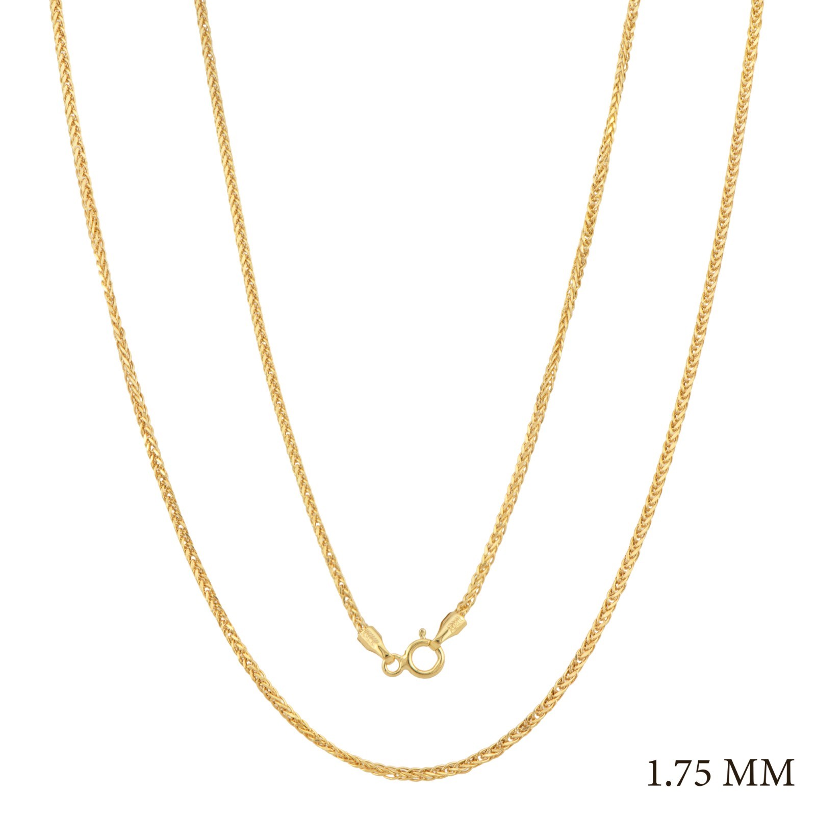 14K Solid Yellow Gold 1.75 mm Square Wheat Chain Necklace 16”,18”,20”,22”,24”