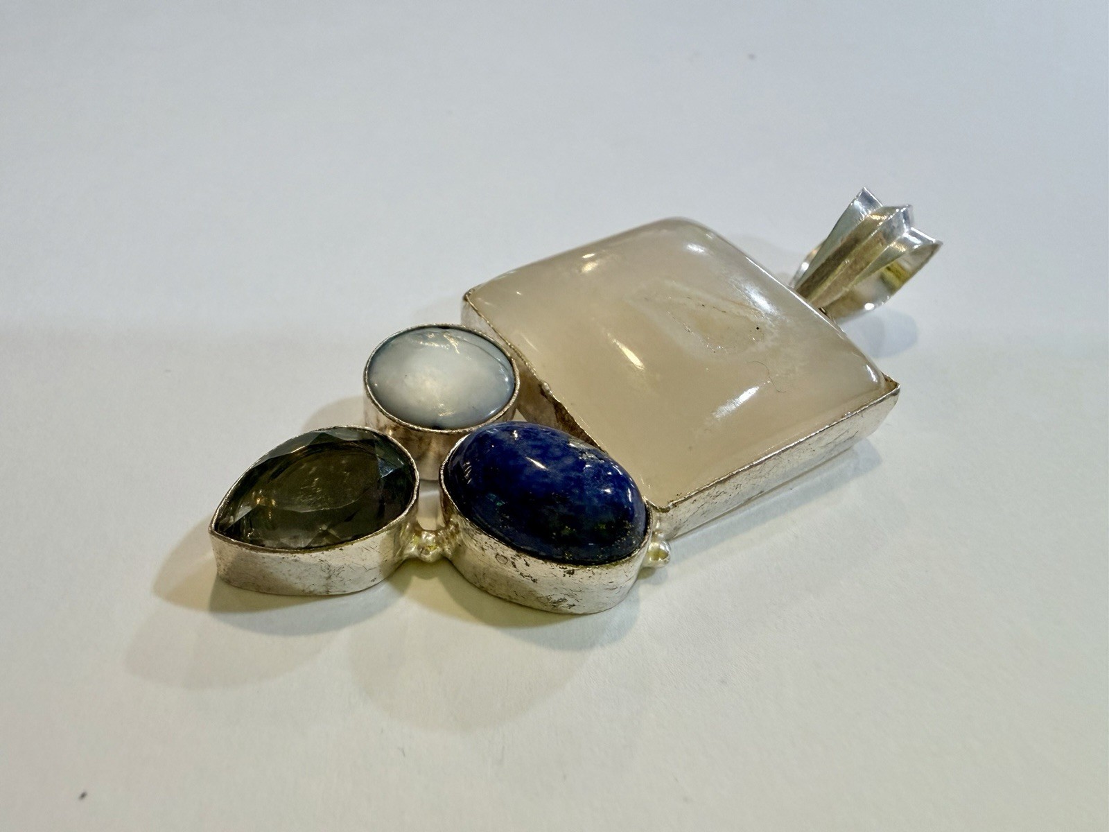 Ethereal 925 Sterling Silver Multi-Gem Artisan Pendant 23.66g Lapis, Agate